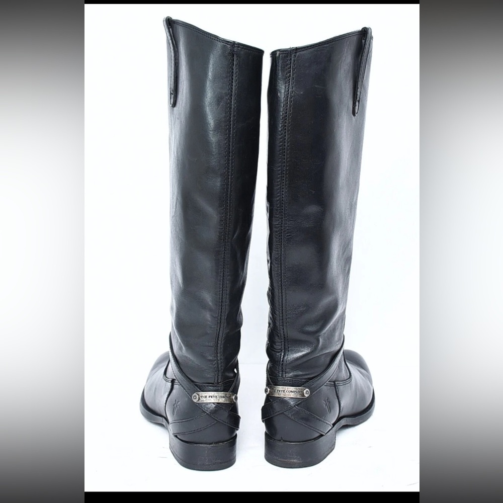 FRYE Lindsay Black Womens Sz 7 Leather Equestrian Riding Biker Tall Belt Boots